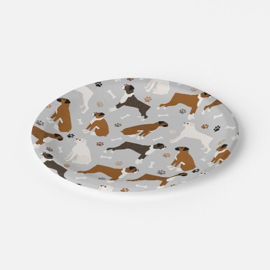 Boxer Dog Knochen und Paws Pappteller (Schrägansicht)