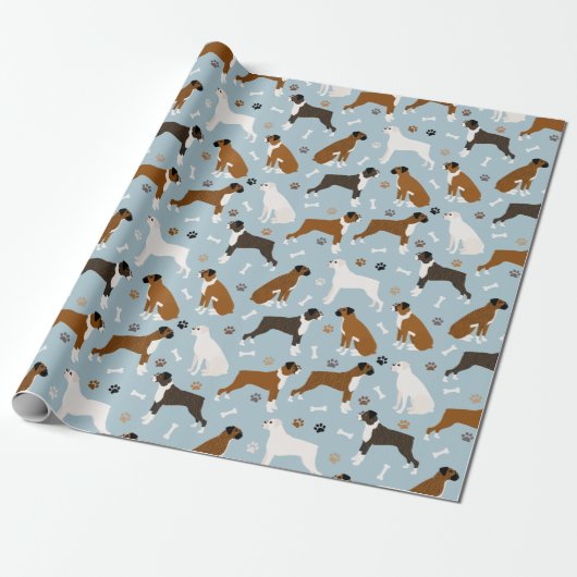 Boxer Dog Knochen und Paws Wrapping Paper Geschenkpapier (Ungerollt)