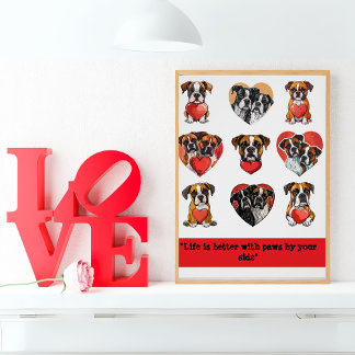 Boxer Dog Liebe - Romantische Wasserfarbe Poster