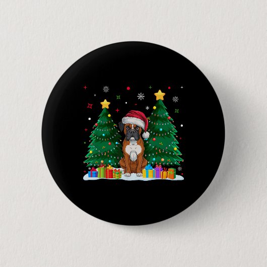 Boxer Dog liebt Weihnachtsmannmütze Ugly Christmas Button (Vorderseite)