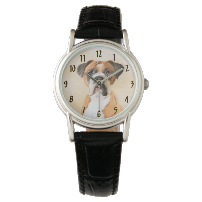 Boxer Dog Malerei unzugeschnittene ursprüngliche T Armbanduhr (Vorderseite)