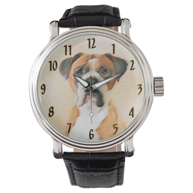 Boxer Dog Malerei unzugeschnittene ursprüngliche T Armbanduhr (Vorderseite)