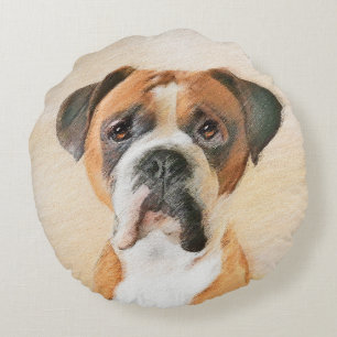 Boxer Dog Malerei unzugeschnittene ursprüngliche T Rundes Kissen