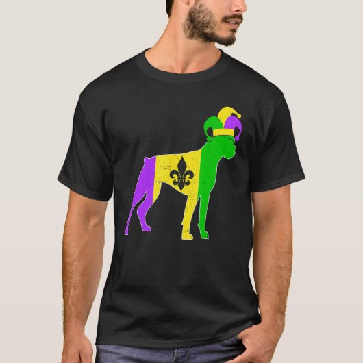 Boxer Dog Mardi Gras Carnivals Funny Puppy Jester T-Shirt (Vorderseite)