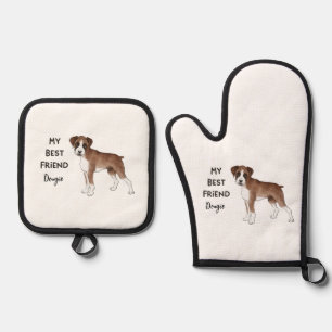 Boxer Dog Mein bester Freund, individueller Pet-Na Ofenhandschuh & Topflappen-Set
