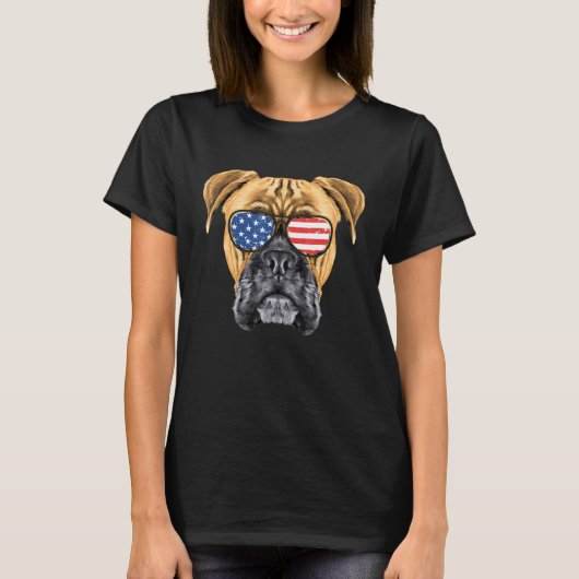 Boxer Dog Men Women Kinder amerikanische Flagge T-Shirt (Vorderseite)