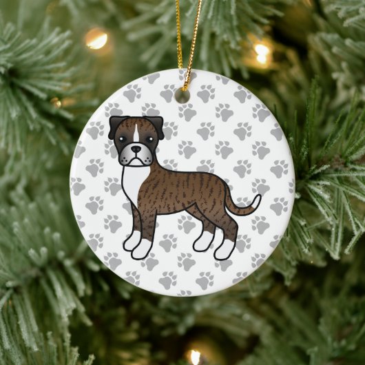 Boxer Dog Niedlich Illustration & Paws Keramik Ornament (Baum)