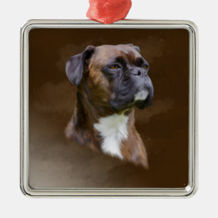 Boxer Dog Ölgemälde Porträt Silbernes Ornament
