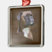 Boxer Dog Ölgemälde Porträt Silbernes Ornament (Links)