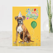 Boxer Dog Party Hat Yellow Birthday Karte (Vorderseite)