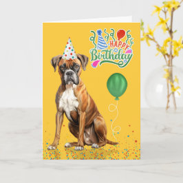 Boxer Dog Party Hat Yellow Birthday Karte