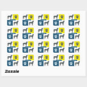 Boxer Dog & Paw Y&B Grid Square Sticker (Blatt)