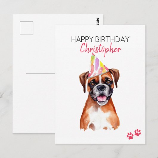 Boxer Dog Personalisiert Happy Birthday Postkarte (Vorne/Hinten)