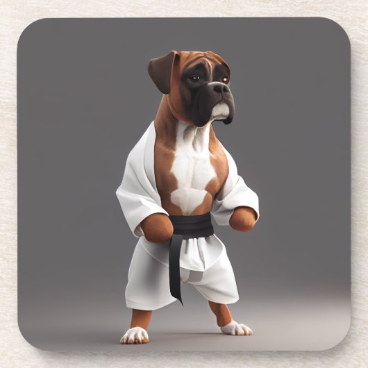 Boxer Dog Play Karate, Boxer Dog Karate Player Getränkeuntersetzer (Vorderseite)