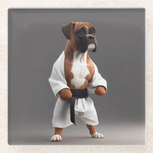 Boxer Dog Play Karate, Boxer Dog Karate Player Glasuntersetzer