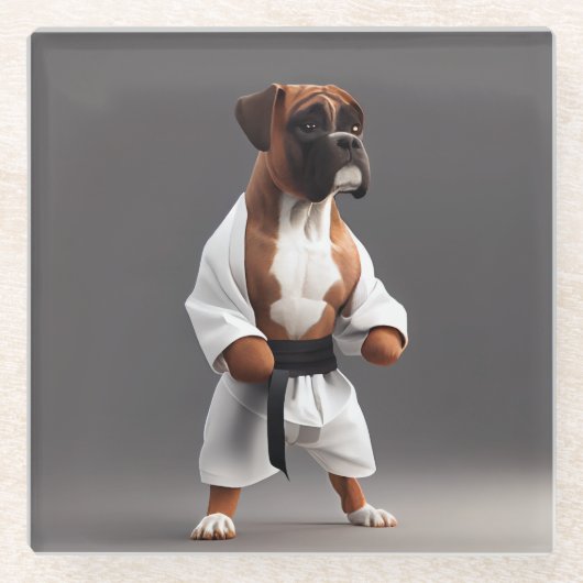 Boxer Dog Play Karate, Boxer Dog Karate Player Glasuntersetzer (Vorderseite)