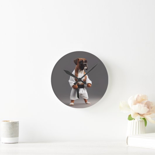 Boxer Dog Play Karate, Boxer Dog Karate Player Runde Wanduhr (Zuhause)
