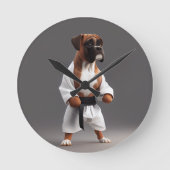 Boxer Dog Play Karate, Boxer Dog Karate Player Runde Wanduhr (Vorderseite)