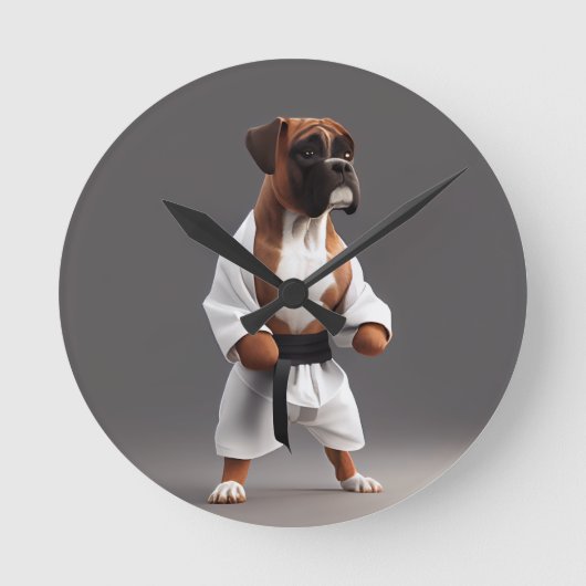 Boxer Dog Play Karate, Boxer Dog Karate Player Runde Wanduhr (Vorderseite)