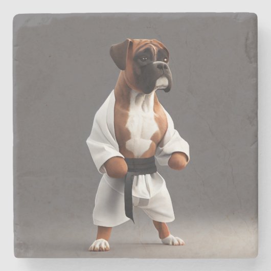 Boxer Dog Play Karate, Boxer Dog Karate Player Steinuntersetzer (Vorderseite)