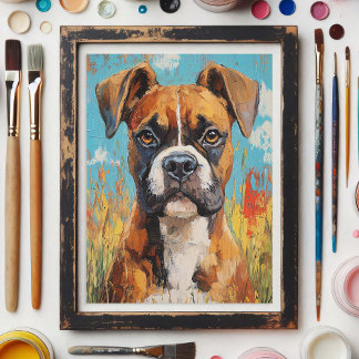 Boxer Dog Portrait Digital Oil Painting Postkarte