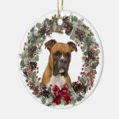 Boxer Dog Red Bow Pinecone Kreath Personalisiert Keramik Ornament (Links)