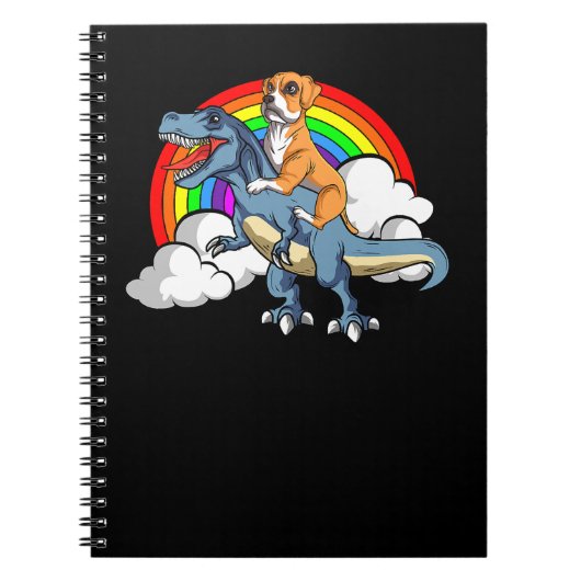 Boxer Dog Riding Dinosaur Trex Deutscher Fu Notizblock (Vorderseite)