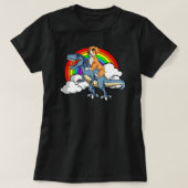 Boxer Dog Riding Dinosaur Trex Deutscher Fu T-Shirt (Design vorne)