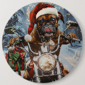 Boxer Dog Riding Motorrad Weihnachten Button (Vorderseite)