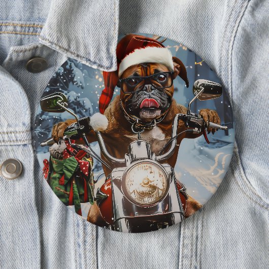 Boxer Dog Riding Motorrad Weihnachten Button (Beispiel)
