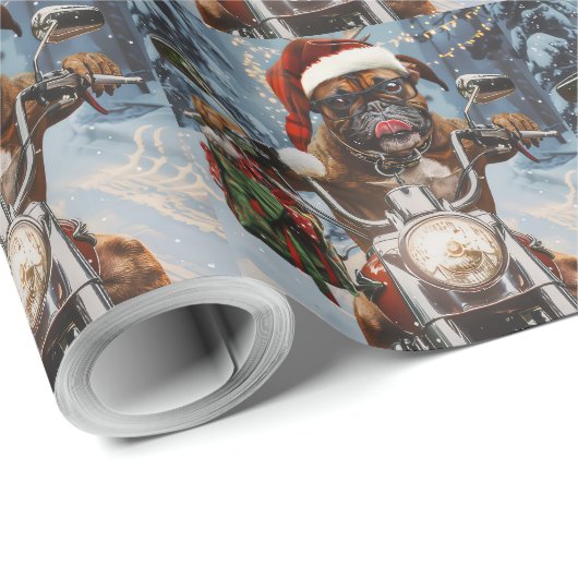 Boxer Dog Riding Motorrad Weihnachten Geschenkpapier (Rolleneckpunkt)