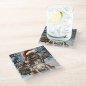 Boxer Dog Riding Motorrad Weihnachten Glasuntersetzer (Schrägansicht)