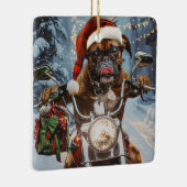 Boxer Dog Riding Motorrad Weihnachten Keramikornament (Rechts)