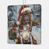 Boxer Dog Riding Motorrad Weihnachten Keramikornament (Links)
