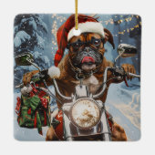 Boxer Dog Riding Motorrad Weihnachten Keramikornament (Rückseite)