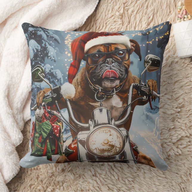 Boxer Dog Riding Motorrad Weihnachten Kissen (Decke)