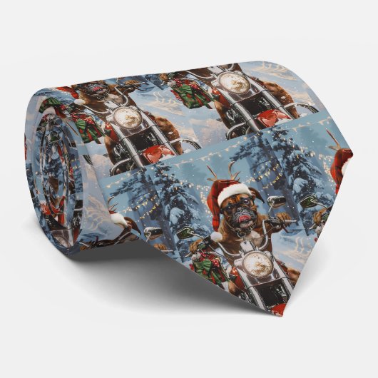 Boxer Dog Riding Motorrad Weihnachten Krawatte (Gerollt)