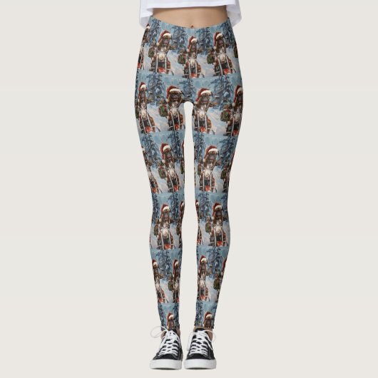 Boxer Dog Riding Motorrad Weihnachten Leggings (Vorderseite)