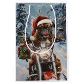 Boxer Dog Riding Motorrad Weihnachten Mittlere Geschenktüte (Vorderseite)