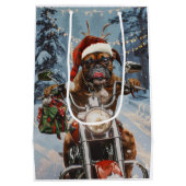 Boxer Dog Riding Motorrad Weihnachten Mittlere Geschenktüte (Rückseite)