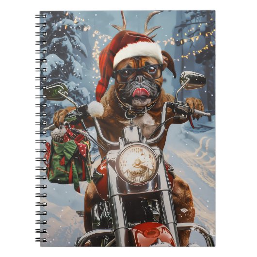 Boxer Dog Riding Motorrad Weihnachten Notizblock (Vorderseite)