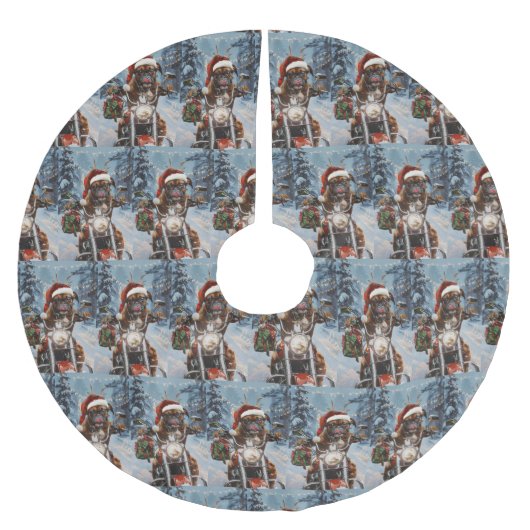 Boxer Dog Riding Motorrad Weihnachten Polyester Weihnachtsbaumdecke (Vorderseite)