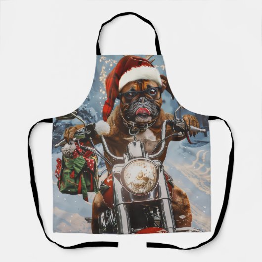 Boxer Dog Riding Motorrad Weihnachten Schürze (Vorderseite)