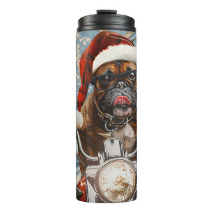 Boxer Dog Riding Motorrad Weihnachten Thermosbecher