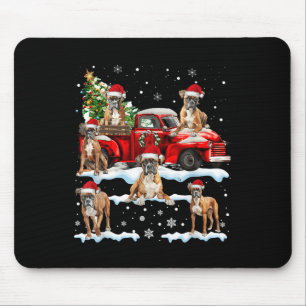 Boxer Dog Riding Red Truck Ugly Sweater Merry Chri Mousepad