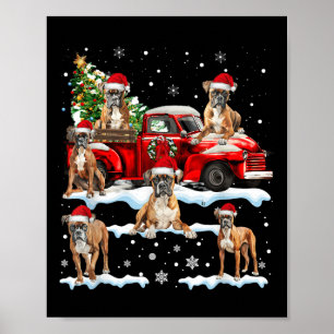 Boxer Dog Riding Red Truck Ugly Sweater Merry Chri Poster