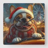 Boxer Dog Roller Untersetzer Weihnachten Quadratische Wanduhr (Vorderseite)