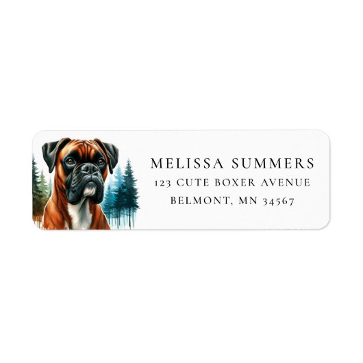 Boxer Dog Rustic Trees geben Adresse-Label zurück (Vorne)