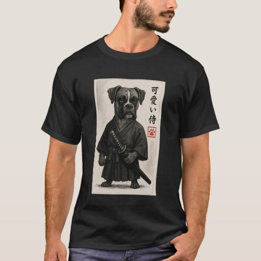 Boxer Dog Samurai Ink Art Sumi-e Style Novelty Kaw T-Shirt (Vorderseite)