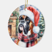 Boxer Dog Scarf und Weihnachtsmannmütze Weihnachte Keramik Ornament (Links)